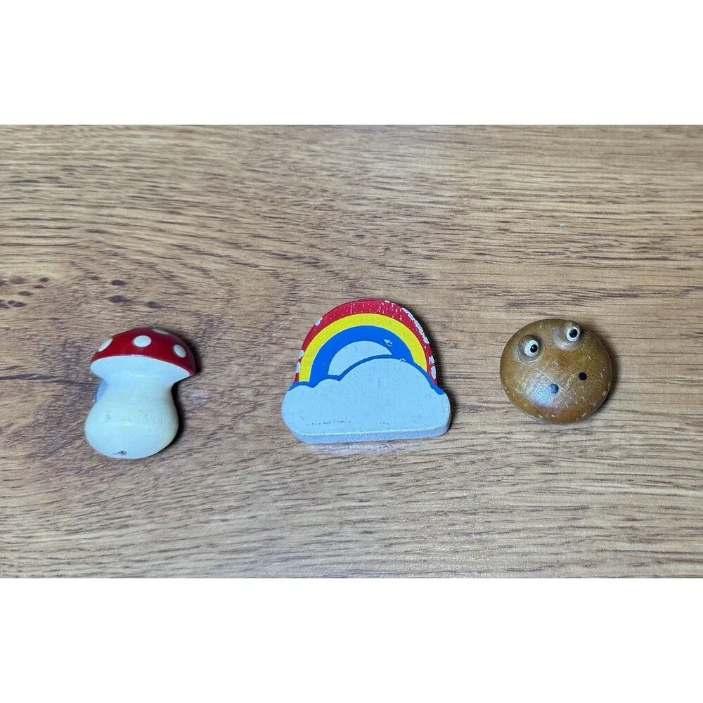 Vtg 70s Wooden Mushroom‎ Rainbow Frog Magnet Lot Retro Hippie Boho Decor Russ